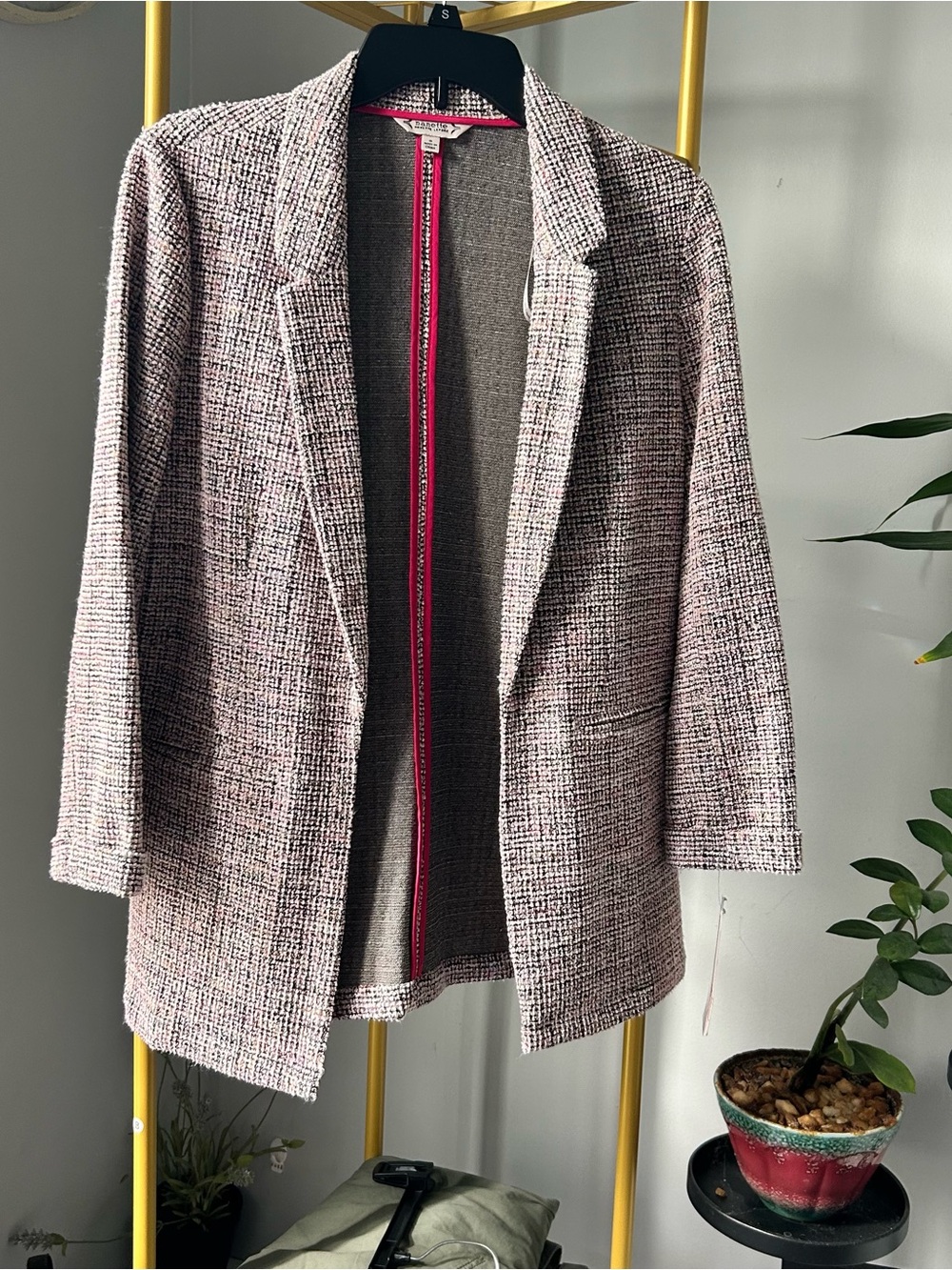 Nanette Leopore Josie Boucle Open-Front Blazer Jacket Pink silver white size S - Picture 3 of 9